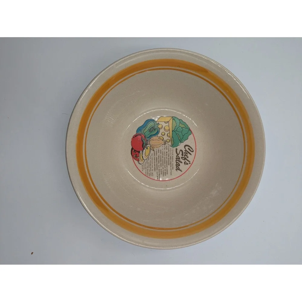 Vintage W.H. Grindley Salad Bowl Cream Stoneware Chef's Salad Recipe Graphic 9in